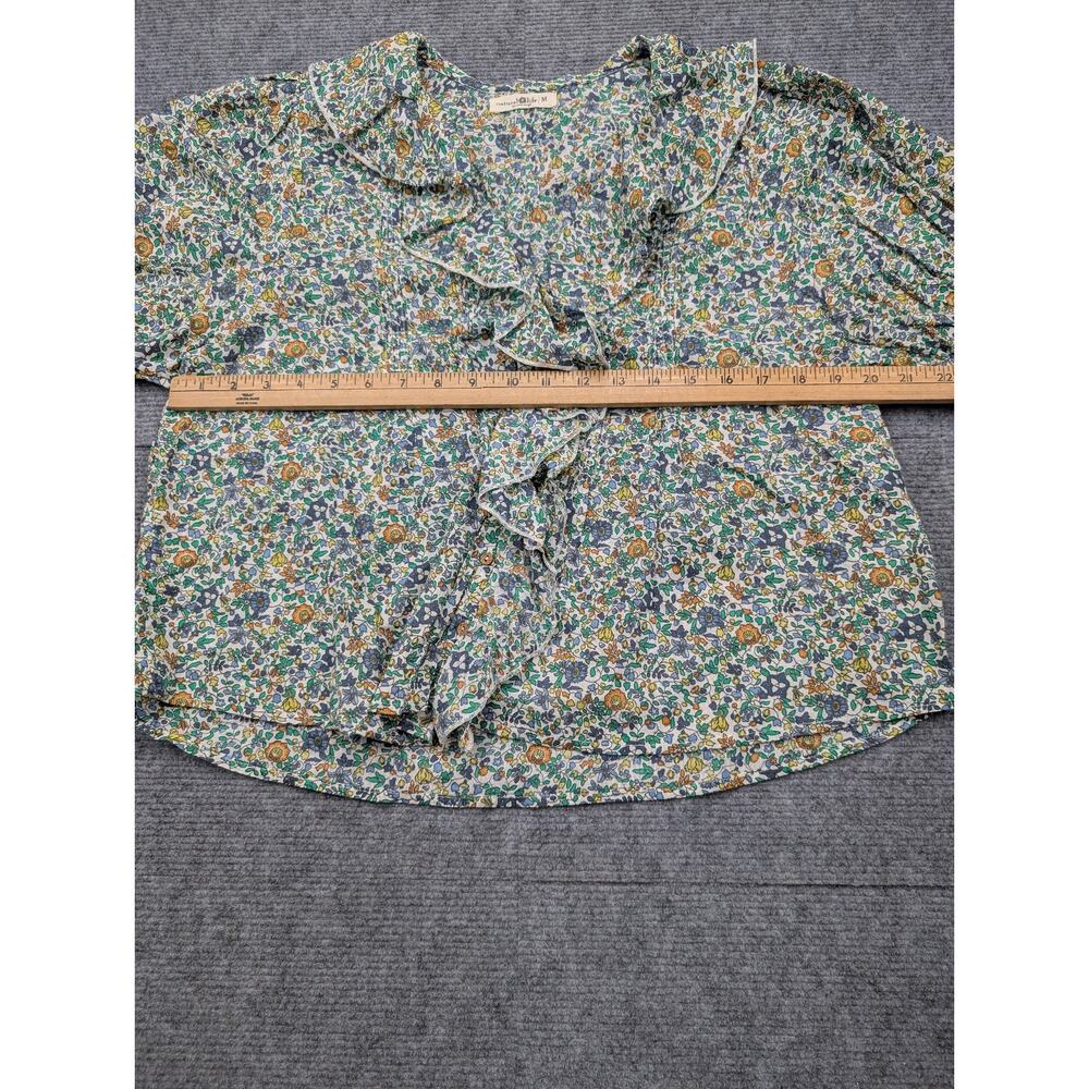 Natural Life Blouse Women Medium Floral Boho Cottage Western Ruffle Cotton Green - Picture 5 of 6
